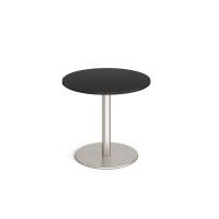 Monza circular dining table with flat round brushed steel base 800mm - Black