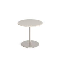 Monza circular dining table with flat round brushed steel base 800mm - Light Grey