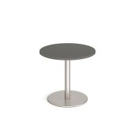 Monza circular dining table with flat round brushed steel base 800mm - Onyx Grey