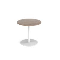 Monza circular dining table with flat round white base 800mm - Barcelona walnut