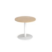 Monza circular dining table with flat round white base 800mm - Kendal oak