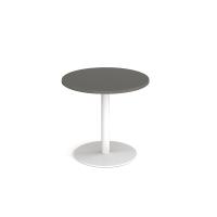 Monza circular dining table with flat round white base 800mm - Onyx Grey
