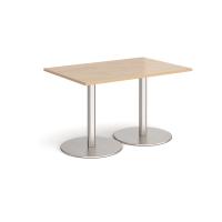 Monza rectangular dining table with flat round brushed steel bases 1200mm x 800mm - Kendal oak