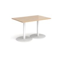 Monza rectangular dining table with flat round white bases 1200mm x 800mm - Kendal oak