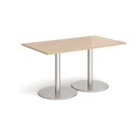 Monza rectangular dining table with flat round brushed steel bases 1400mm x 800mm - Kendal oak