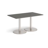 Monza rectangular dining table with flat round brushed steel bases 1400mm x 800mm - Onyx Grey