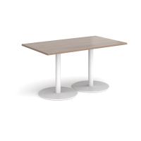 Monza rectangular dining table with flat round white bases 1400mm x 800mm - Barcelona walnut