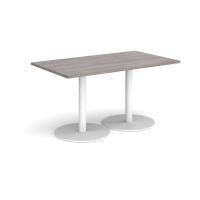 Monza rectangular dining table with flat round white bases 1400mm x 800mm - grey oak