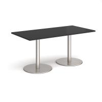 Monza rectangular dining table with flat round brushed steel bases 1600mm x 800mm - Black