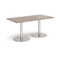 Monza rectangular dining table with flat round brushed steel bases 1600mm x 800mm - Barcelona walnut