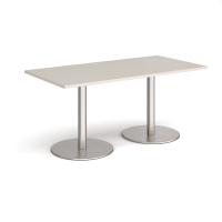 Monza rectangular dining table with flat round brushed steel bases 1600mm x 800mm - Light Grey