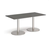 Monza rectangular dining table with flat round brushed steel bases 1600mm x 800mm - Onyx Grey