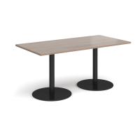 Monza rectangular dining table with flat round black bases 1600mm x 800mm - Barcelona walnut