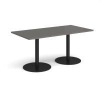 Monza rectangular dining table with flat round black bases 1600mm x 800mm - Onyx Grey