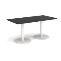 Monza rectangular dining table with flat round white bases 1600mm x 800mm - Black