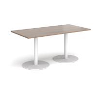 Monza rectangular dining table with flat round white bases 1600mm x 800mm - Barcelona walnut