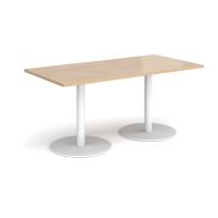 Monza rectangular dining table with flat round white bases 1600mm x 800mm - Kendal oak