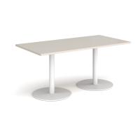 Monza rectangular dining table with flat round white bases 1600mm x 800mm - Light Grey