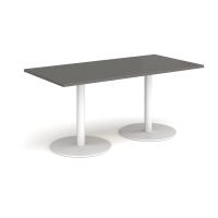 Monza rectangular dining table with flat round white bases 1600mm x 800mm - Onyx Grey