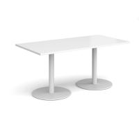 Monza rectangular dining table with flat round white bases 1600mm x 800mm - white