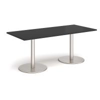 Monza rectangular dining table with flat round brushed steel bases 1800mm x 800mm - Black