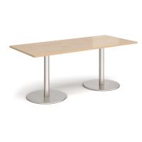 Monza rectangular dining table with flat round brushed steel bases 1800mm x 800mm - Kendal oak