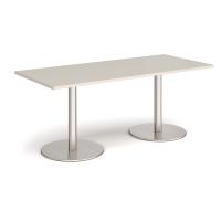 Monza rectangular dining table with flat round brushed steel bases 1800mm x 800mm - Light Grey
