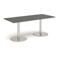 Monza rectangular dining table with flat round brushed steel bases 1800mm x 800mm - Onyx Grey