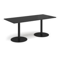 Monza rectangular dining table with flat round black bases 1800mm x 800mm - Black
