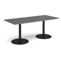 Monza rectangular dining table with flat round black bases 1800mm x 800mm - Onyx Grey