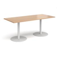 Monza rectangular dining table with flat round white bases 1800mm x 800mm - beech