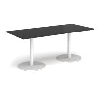 Monza rectangular dining table with flat round white bases 1800mm x 800mm - Black