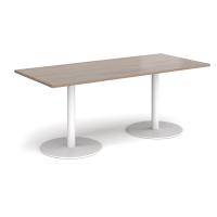Monza rectangular dining table with flat round white bases 1800mm x 800mm - Barcelona walnut