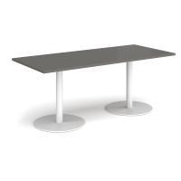 Monza rectangular dining table with flat round white bases 1800mm x 800mm - Onyx Grey