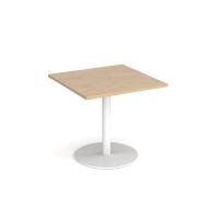 Monza square dining table with flat round white base 800mm - Kendal oak
