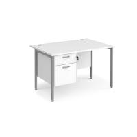 Maestro 25 straight desk 1200mm x 800mm with 2 drawer pedestal - silver H-frame leg, white top