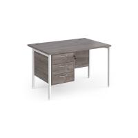 Maestro 25 straight desk 1200mm x 800mm with 3 drawer pedestal - white H-frame leg, grey oak top