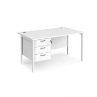 Maestro 25 straight desk 1400mm x 800mm with 3 drawer pedestal - white H-frame leg, white top