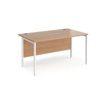 Maestro 25 straight desk 1400mm x 800mm - white H-frame leg, beech top