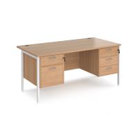 Maestro 25 straight desk 1600mm x 800mm with 2 and 3 drawer pedestals - white H-frame leg, beech top