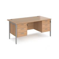 Maestro 25 straight desk 1600mm x 800mm with two x 3 drawer pedestals - silver H-frame leg, beech top