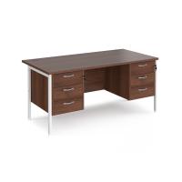 Maestro 25 straight desk 1600mm x 800mm with two x 3 drawer pedestals - white H-frame leg, walnut top