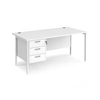 Maestro 25 straight desk 1600mm x 800mm with 3 drawer pedestal - white H-frame leg, white top