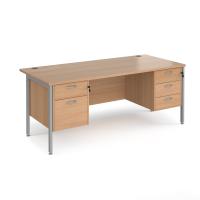 Maestro 25 straight desk 1800mm x 800mm with 2 and 3 drawer pedestals - silver H-frame leg, beech top