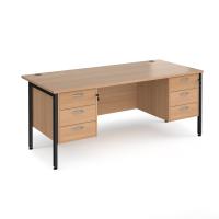 Maestro 25 straight desk 1800mm x 800mm with two x 3 drawer pedestals - black H-frame leg, beech top