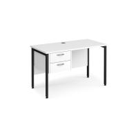 Maestro 25 straight desk 1200mm x 600mm with 2 drawer pedestal - black H-frame leg, white top