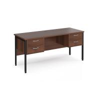 Maestro 25 straight desk 1600mm x 600mm with two x 2 drawer pedestals - black H-frame leg, walnut top