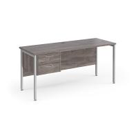 Maestro 25 straight desk 1600mm x 600mm with 2 drawer pedestal - silver H-frame leg, grey oak top