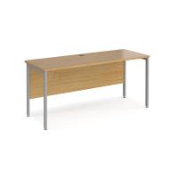 Maestro 25 straight desk 1600mm x 600mm - silver H-frame leg, oak top