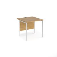 Maestro 25 straight desk 800mm x 800mm - white H-frame leg, oak top